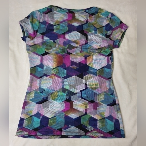 Worthington Colorful T-shirt. Size Small. Pink, Blue, Teal, White & Yellow. - Picture 4 of 7